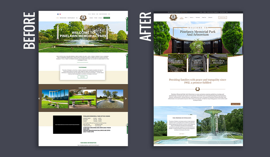 pinelawn-before-after-new | Idea Stream Marketing Pinelawn website design before and after