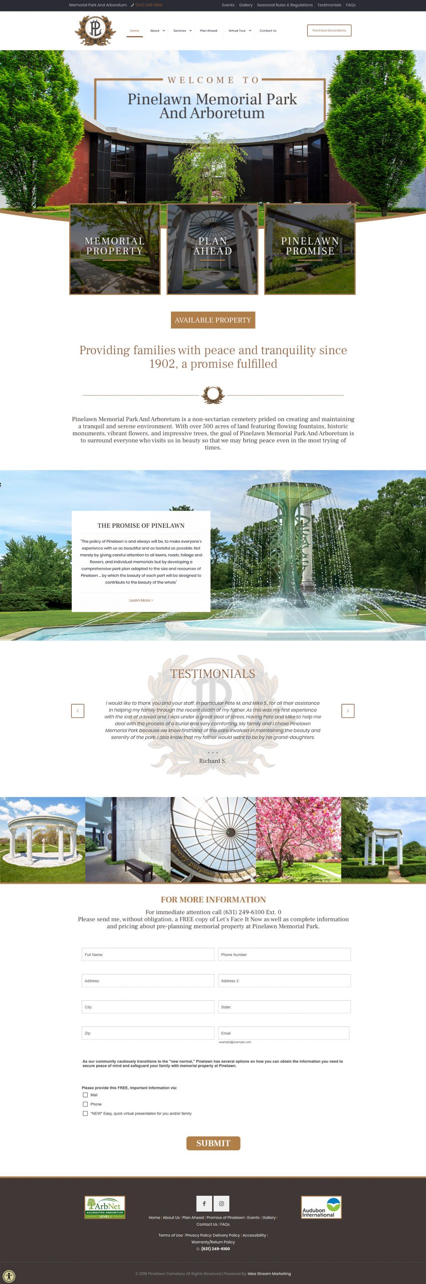 Pinelawn website homepage