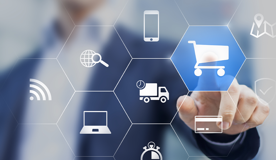 E commerce touching icons