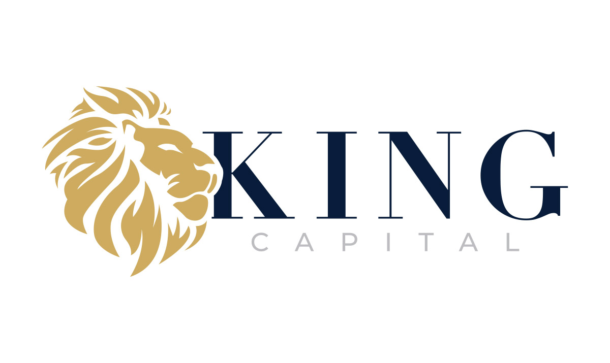 King Capital logo featuring a golden lion and elegant typography.