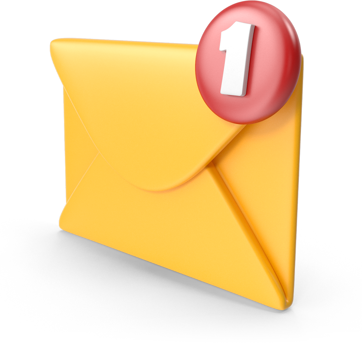 3D yellow envelope with a red notification badge showing number one.