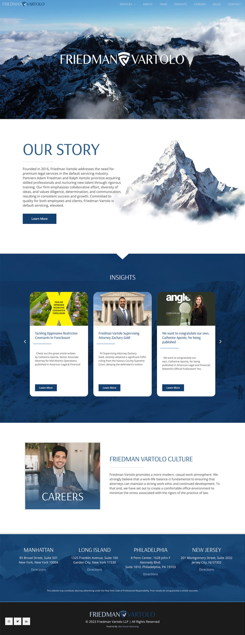friedman-Vartolo-Homepage | Idea Stream Marketing Friedman Vartolo homepage featuring mountains and professional services insights.