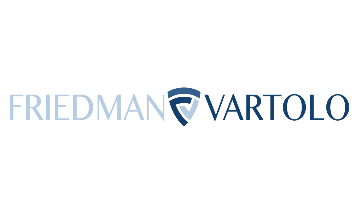 friedman-vartolo-logo | Idea Stream Marketing Friedman Vartolo logo featuring a stylized shield and blue lettering.