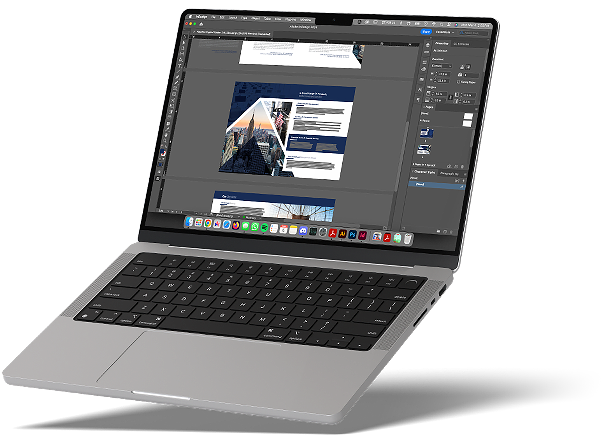 Modern laptop displaying design software interface with multiple tabs and options.