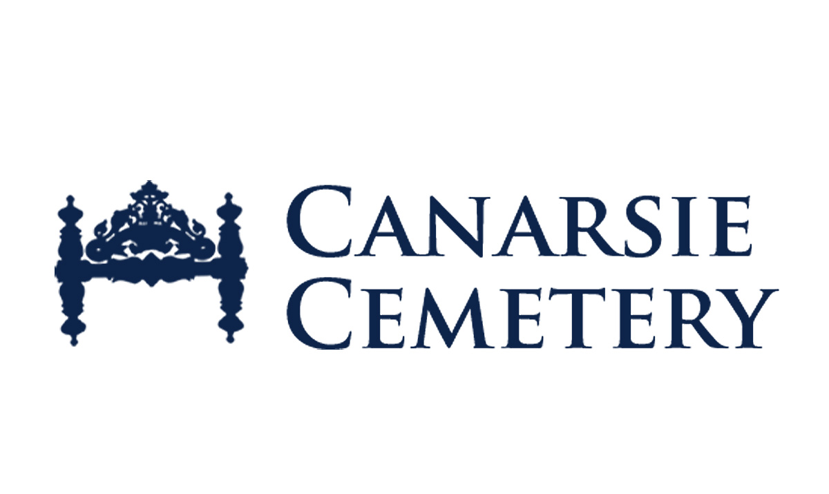 Logo of Canarsie Cemetery featuring a stylized image amid the text.