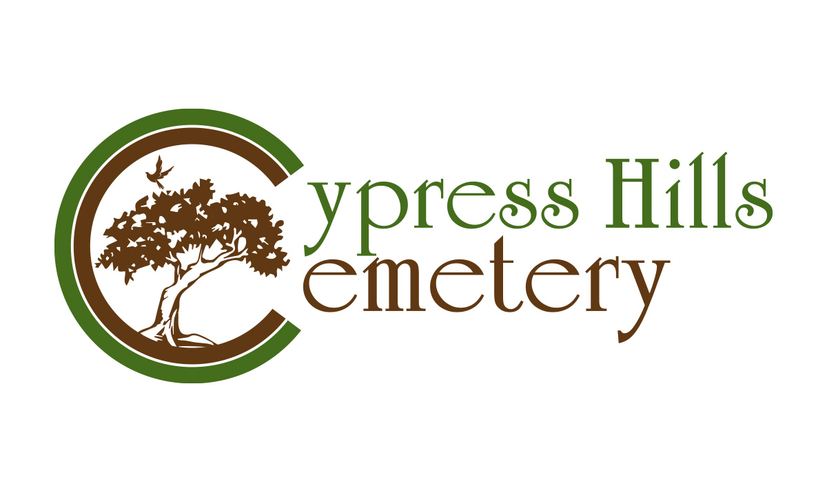 Cypress Hills Cemetery logo featuring a tree and text.