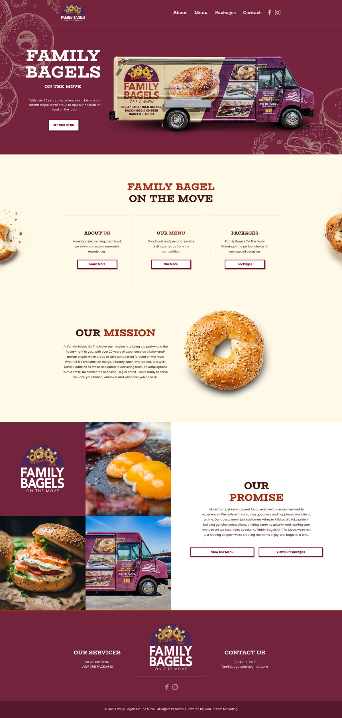Food truck for Family Bagels with a menu showcasing bagels and toppings.
