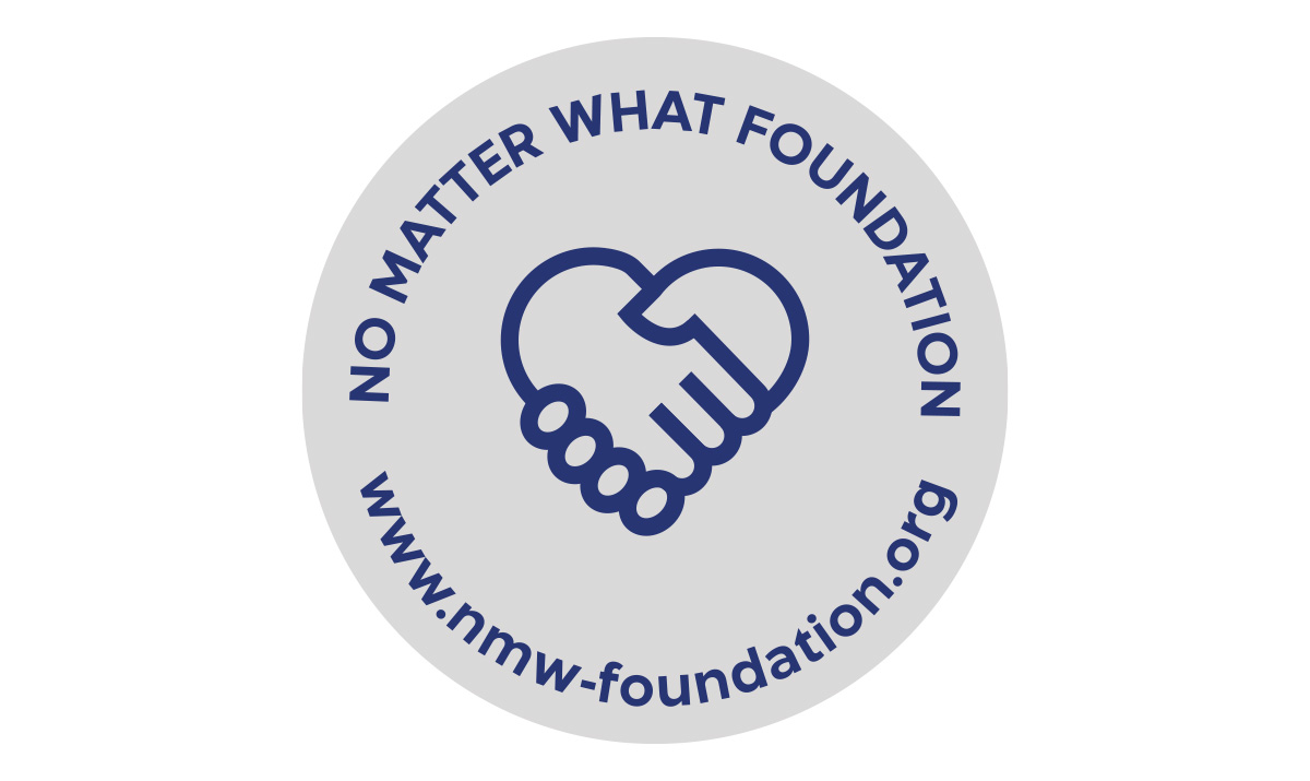 Logo of the No Matter What Foundation featuring a handshake design and text around it.