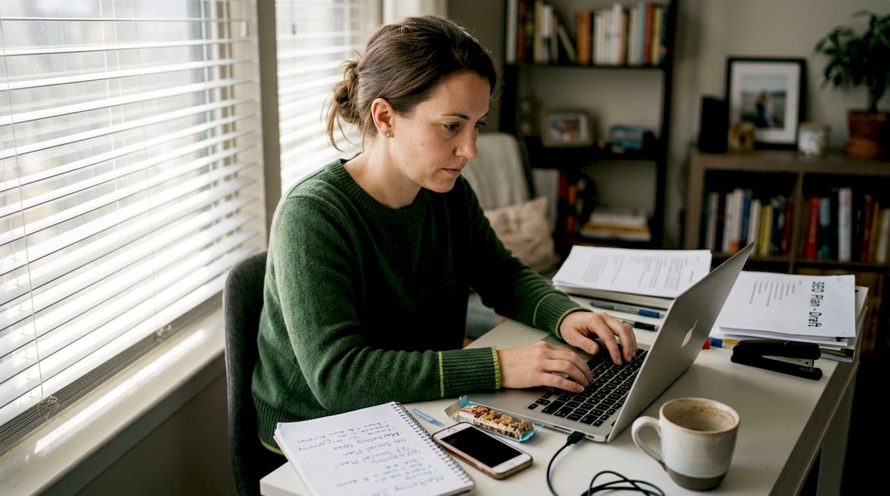 Woman Working on Digital Marketing | Idea Stream Marketing Woman works on digital marketing at home desk