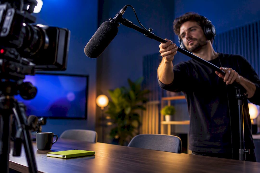 Producer preparing branded content recording studio