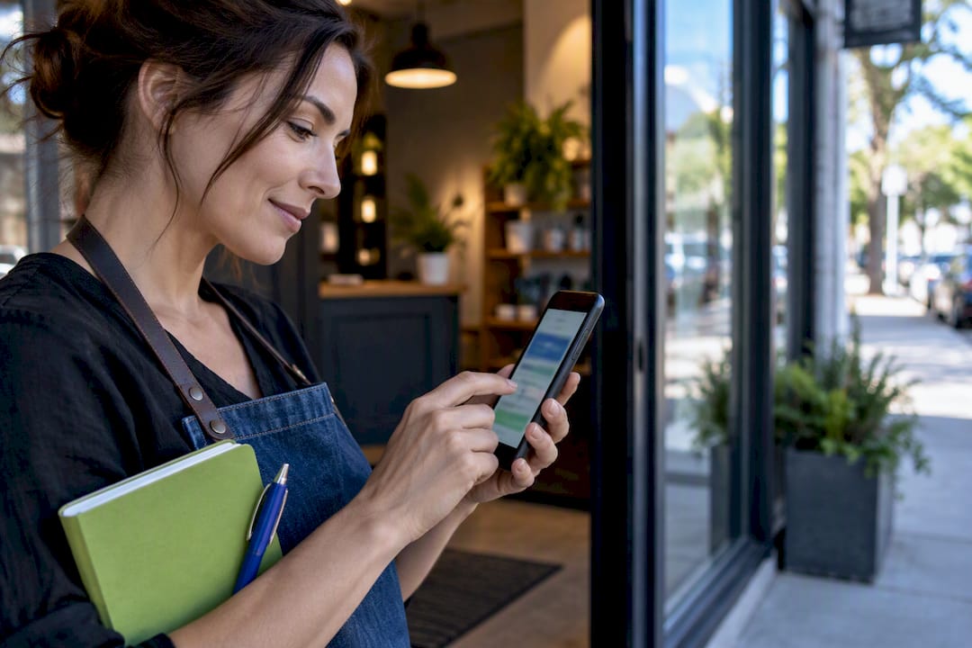 Owner reviewing local business listings