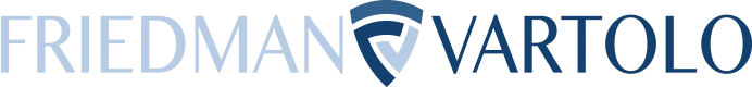 Friedman Vartolo logo featuring a shield and stylized letters.